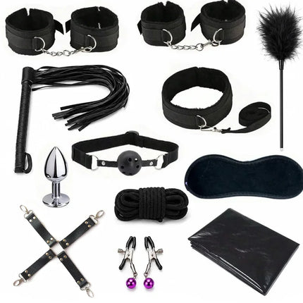 Sex Bondage BDSM Restraints Handcuffs Ankle Cuff Blindfold Whip Rope Nipple Clamps Anal Toys Adult Games Sexy Toys for Couples