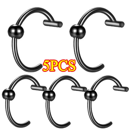 5PCS Punk Lips Rings Medical Titanium Steel Nose Ring Fake Nose Ring Septum Piercing Clip on Mouth Ring Fake Piercing Body Clip