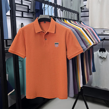 men's summer luxury brand 100% cotton polo shirt, lapel print short-sleeve t-shirt, business casual breathable men's clothing