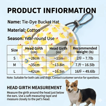 Adjustable Dog Cat Sun Hat with Ear Holes, Breathable Cotton Pet Bucket Cap for Small Dogs Cats Puppy Outdoor Summer