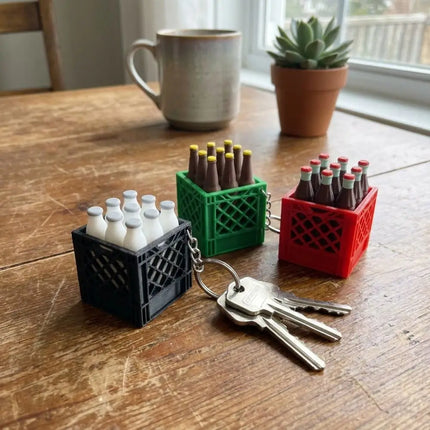 3D Printed Soda Crate Clicker Keychain Funny Plastic Drink Carrier Keyring Lifelike Novelty Squeeze Fidget Backpack Pendant