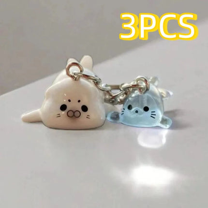 3Pcs 3D Design 3D Luminous Keychain Luminous Feature Resin Material Sea Lion Keychain Simple Design Creative Style