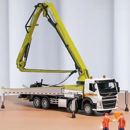 1/50 Volvo Concrete Pump Truck Toy Car Diecast Meatl Vehicle Model Pull Back Sound & Light Miniature Collection Gift For Boy Kid