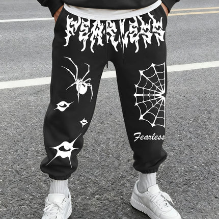 Men's Retro Dark Grunge Spider Eye Graphic Joggers Elastic Cuff Sweatpants Popular Vintage Goth Streetwear Casual Pants