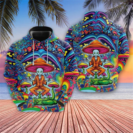 Harajuku Fashion Alien Graphic Sweatshirts Trippy Mushroom Y2k Hoodies For Men Clothes Cartoon Boy Pullovers Hip Hop UFO Hoody
