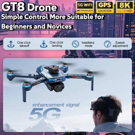 For Genuin GT8 Drone 8K Professional Dual Camera GPS FPV Brushless Motor Optical Flow Hovering Folding Quadcopter 4K RC Dron Toy