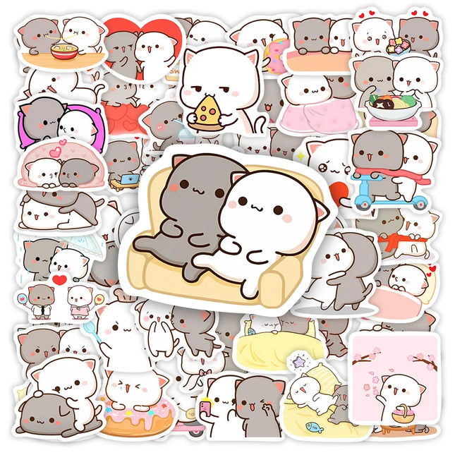 Cute Couple Cat Stickers Cartoon Kawaii DIY Gift Decal Doodles for Scrapbook Skateboard Luggage Phone Waterproof Stickers