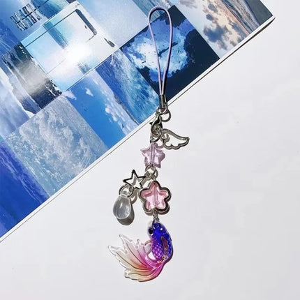 Plastic Lucky Koi Phone Pendant Crystal Beads Unique Beaded Keyring Lightweight Simulation Fish Keychain Charms Car Key Jewelry