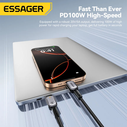 Essager 100W Type C To Type C Cable For iPhone16 15 Xiaomi Samsung Huawei PD Fast Charging For Macbook Tablet Laptop LED Cable