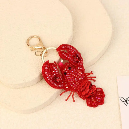 Rhinestone Lobster Beaded Keychain Pretty Hand Sewn Bag Charms Crab Shells Turtle Hanging Rope Patches Applique Bag Lanyard