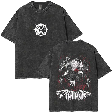 Washed Vintage Anime Gachiakuta Rudo Enjin Zanka Riyo Face Graphic T-shirt Men Women Casual Cartoon Manga Short Sleeve T-shirts