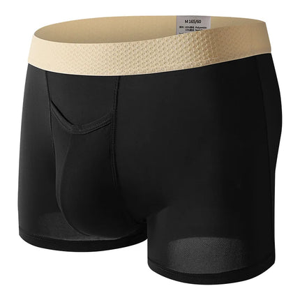 Summer Men's Boxers Underwear with Open Pockets Ultra-thin Breathable Ice Silk Panties Sports Quick Dry Cool Slim Home Shorts