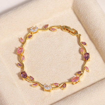 Colorful Trendy Charm Marquise Cut Cubic Zirconia Bracelets For Women CZ Leaf Bridal Wedding Party Jewelry Gift