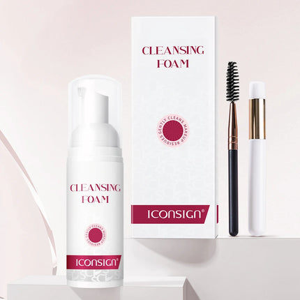 ICONSIGN 60ml Lash Shampoo Brush Kit Professional Lash Foam Cleanser Pump Design No Stimulation Eyelash Mousse Lash Glue Remover