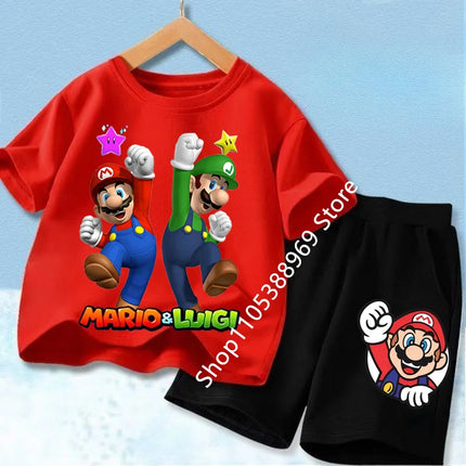 Super Marios Printed Kids Tracksuit Set Short Sleeve T Shirt & Loose Shorts 2PCS Casual Outfit For Boys And Girls Age 3-12
