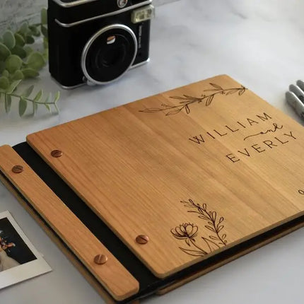 Wooden Wedding Guest Book - Personalized Laser Engraved, Perfect for Photos and Heartfelt Messages, Photobooth, Photo Album