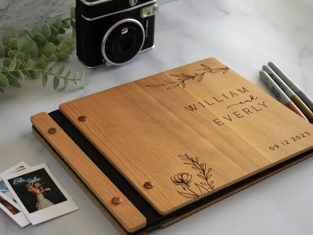 Wooden Wedding Guest Book - Personalized Laser Engraved, Perfect for Photos and Heartfelt Messages, Photo Booth, Photo Album