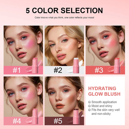 Lakerain Hydrating Glow Blush Waterproof Non-sticky Natural Saturated Blush Stick Long-lasting Moisture Brightening Jelly Blush
