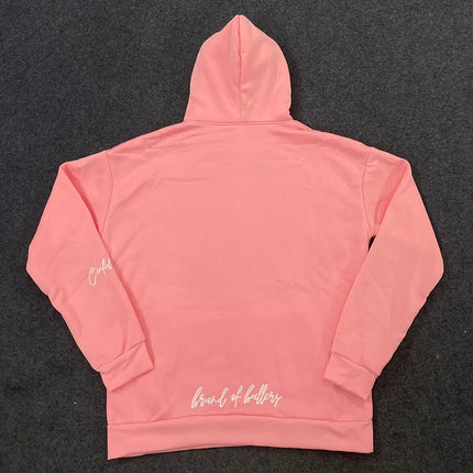 Vintage Letter Embroidered Pink Long Sleeved Pullover Y2K Fashion Personality American Street Autumn Winter Sports Loose Hoodies