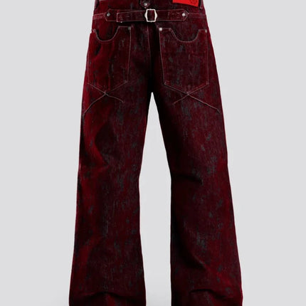 Mens Jeans American Vintage Flocked Flared Denim Pants Harajuku Unisex Loose Fit High Street Streetwear Ins Style Fashion New