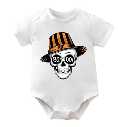 IURNXB Newborn Baby Bodysuit Short Sleeve Infant 1st Halloween Party Costume Skull Print Romper Cute Kid Outfit 100%Cotton 0-12M