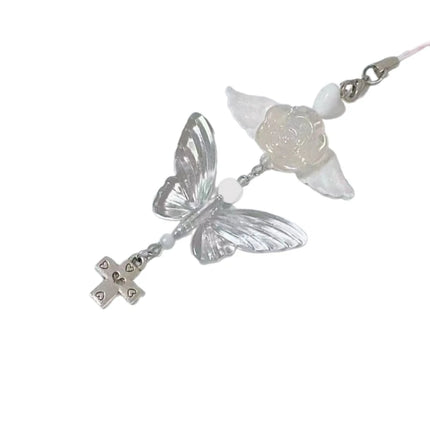 Bowknot Phone Chain Angel Wing Pendant Keychain Sweet Cool Phone Lanyard Acrylic Keyring Bag Ornament