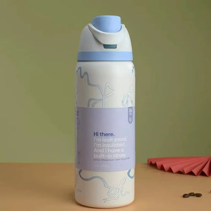 New 32oz24oz double-layer fruit cup large capacity direct drinking straw thermos bottle portable outdoor sports bottle