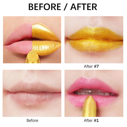 Hallowmas High-pigmented Gold Lipstick Shiny Metallic Matte Velvet Waterproof Long Lasting Sexy Gold Lip Gloss Women Lip Makeup