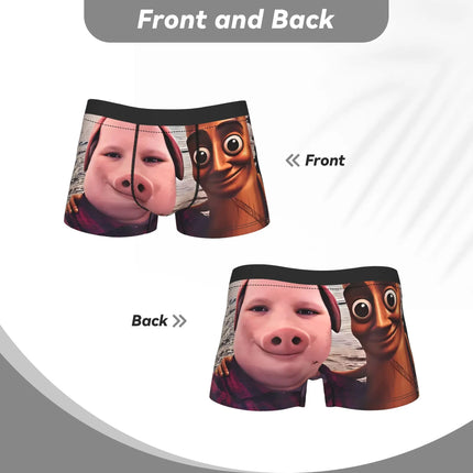 John Pork Tung Tung Sahur Calling Brainrot Meme Boxer Brief Underwear Trenky Man Comfortable Boxer Shorts Plus Size Panties