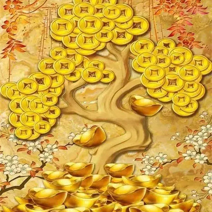 Modern Golden Fortune Money Trees Prints Canvas Wall Art Simple Landscape Poster for Living Room Home Office Decor
