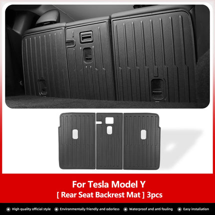 LUCKEASY For Tesla Model Y Rear Seat Backrest Protective Pad Trunk Mat Anti-Kick Pad Car Interior Accessories 2021-2024