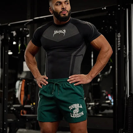 New Men Gym T-shirt High elasticity bodybuilding fitness quick dry short sleeve men's sports Casual tops trend running T-shirt