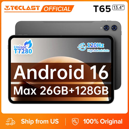 Teclast T65 Tablet 13.4" 2K 120Hz Android 16 Tablets Unisoc T7280 Octa Core Max 26GB RAM 128GB ROM 8000mAh 4G LTE