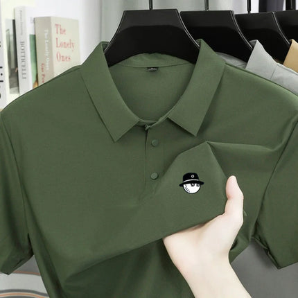 Summer Ice Silk Short Sleeve Men's Golf Brand new Polo Shirt Fashion Printed Top Comfortable Breathable Casual Business T-shirt