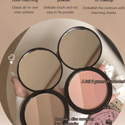 3 in1 Three Colors Powder Tray Blush Contouring Waterproof Long Lasting Delicate Natural Face Makeup
