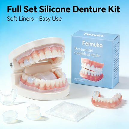 Premium Silicone Temporary Dentures Full Set Safe Perfect Fit Fake Teeth for Missing Broken Teeth,Oral Health Confidence Boost