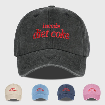 “I Need A Diet Coke” Embroidered Washed Baseball Cap – Adjustable Unisex Sun Hat, Perfect for Leisure, Sports, and Travel