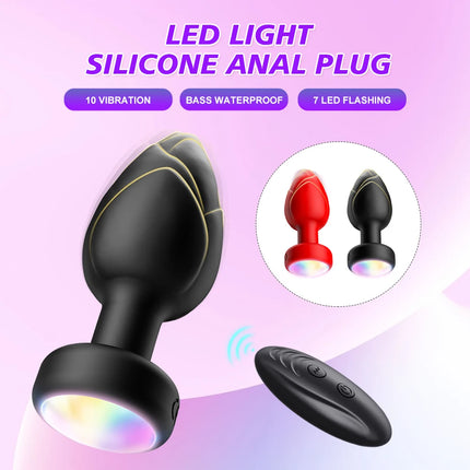 LED Colorful Light Butt Plug for Women Men Anal Plug Vibrator Wireless Remote Control Buttplug Prostate Massager Adults Sex Toys
