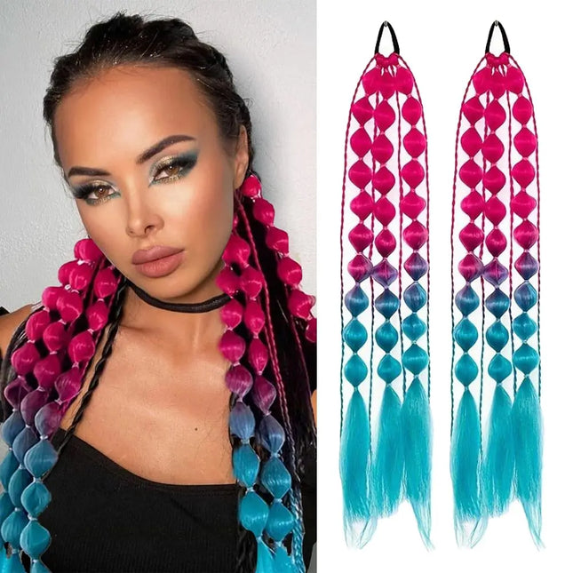 Colored Hair Extensions, Behufun 20" Lightweight Colored Hair Extensions for Kids Bubble Ponytail Extension Synthetic Hair