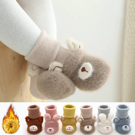 1/2Pairs Newborn Baby Socks For Girls Boys Winter Terry Soft Thick Warm Anti Slip Toddler Socks Cute Cartoon Infant Socks 0-3Y