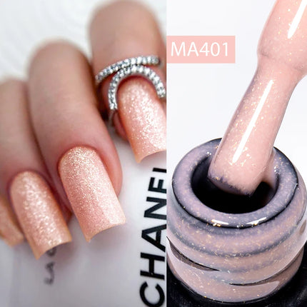 MEET ACROSS 7ml Rubber Base Gel Glitter Nude Pink White 2 In 1 Gel Nail Polish Nail Art Varnish For Nails Winter Autumn Manicure