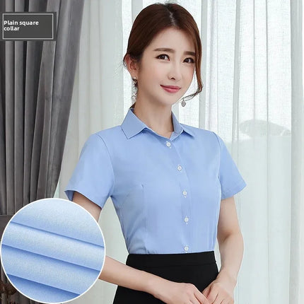White Women's Shirt Short Sleeve Spring Summer New Work Uniform Formal Long Sleeve Black Blue Professional Clothing Female Blouse