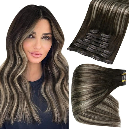 Full Shine Seamless Clip On Natural Human Hair Extension 8Pcs100g PU Clip Ombre Blond Color Skin Weft  Machine Remy For Women