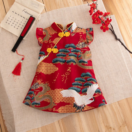 Baby Girl Dresses Summer Chinese Style Printed Cotton Girls Dresses Cute Hanfu Cheongsam Baby Clothing Baby Clothes Girl