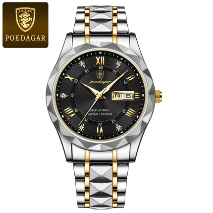 POEDAGAR Luxury Business Men's Watches Waterproof Stainless Steel Luminous Men's Wristwatch Date Week Quartz Sport Men's Watch Reloj