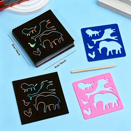 50/100 Rainbow Scratch Art Notes - Magic Scratch Paper Note Cards Handmade DIY Party Favors Suitable for Birthday, Halloween, Christmas Stocking Stuffers, Gift Boxes, Thanksgiving, and New Year Gifts