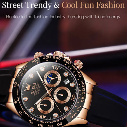 OLEVS 2875 Fashion Men's Watch Luxury Original Moon Phase Calendar Wristwatch Chronograph Luminous Waterproof Watch For Men