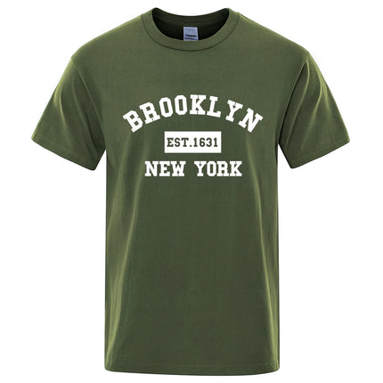 Brooklyn Est. 1631 New York Letter Print T-Shirt Man Casual Loose T-Shirts Summer Cotton Tops Fashion Breathable Tee Clothing