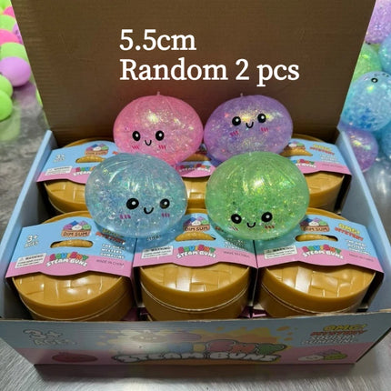 5.5cm Hot Glitter Dumpling Squishy with Box Dumplings Sensory Squeeze Toy for Stress Relief Fans Birthday Day Gifts