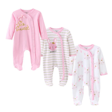 Kiddiezoom 3 Pcs/Lot Autumn Winter Long Sleeve Casual Sweet Baby Girl Romper 100%Cotton Soft Newborn Jumpsuits Clothes
